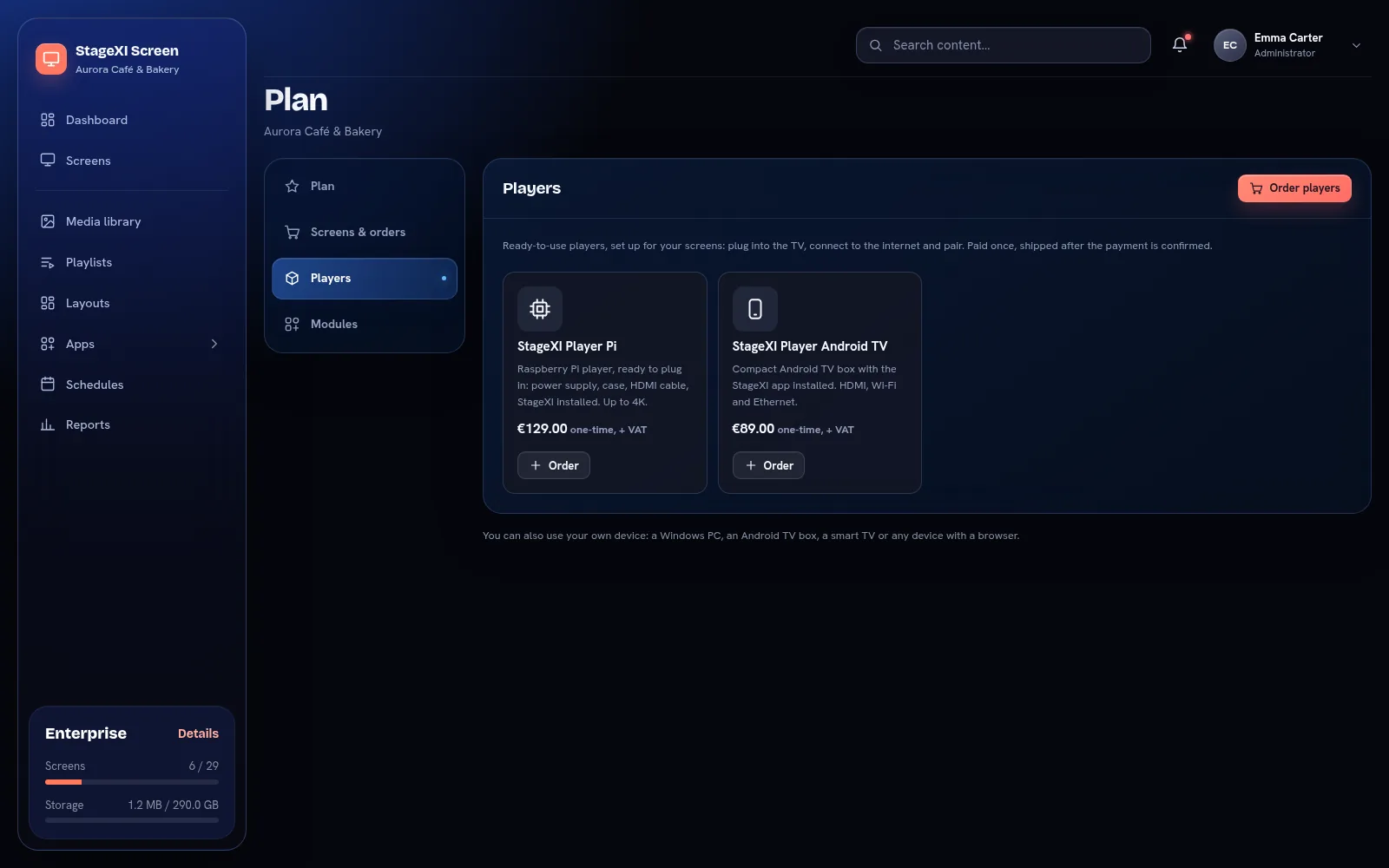Players you can order from the panel